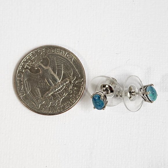 925 Sterling Silver Genuine Blue Fire Opal Earrings - Natural and Genuine Opal. - Picture 14 of 16